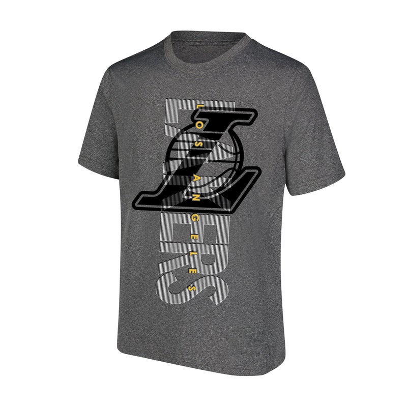 Ultra Game NBA Official Menâ€™s Upright Logo Short Sleeve T- Shirt - Unisex, Los Angeles Lakers, Heather Charcoal, Large - Image 1
